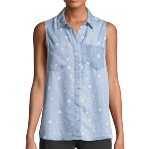 Velvet Heart Star Print Button Chambray Tank